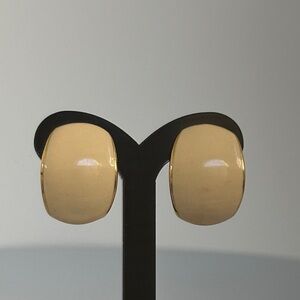 NAPIER enamel Cream and Gold Hoop Earrings